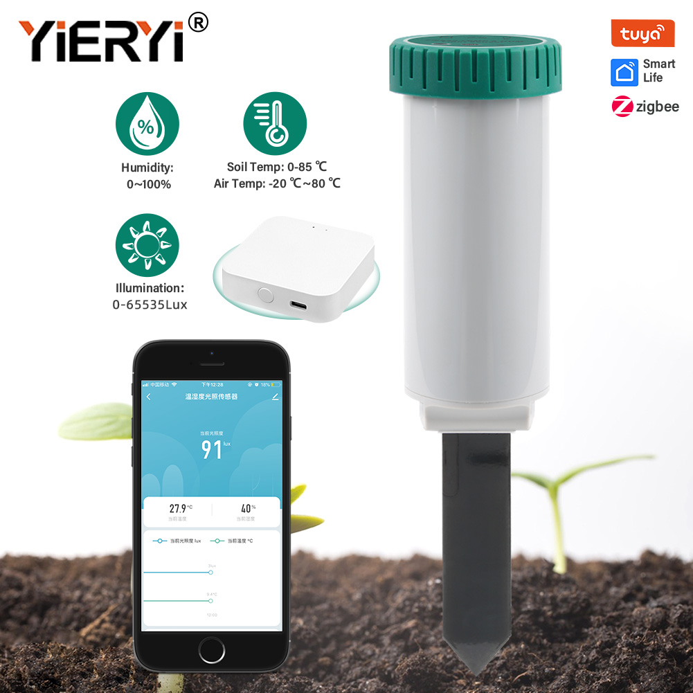 Smart Zigbee Garden Light - เซ็นเซอร์วัดความชื้นในดินไร้สาย Zigbee ยี่ห้อ Yieryi Tuya พร้อมวัดอุณหภูมิและแสง